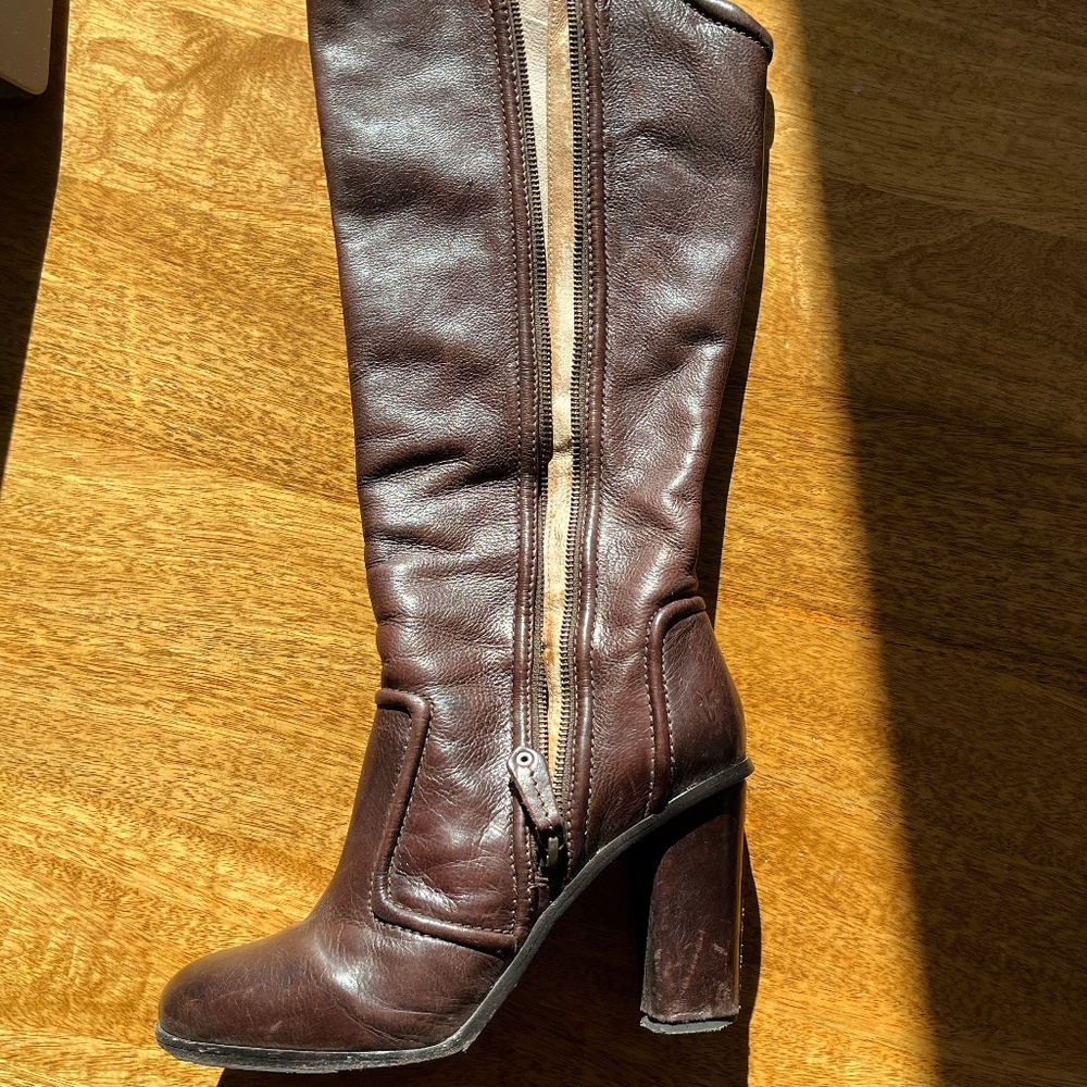 Frye Sylvia Pipping High Heel Knee High Boot